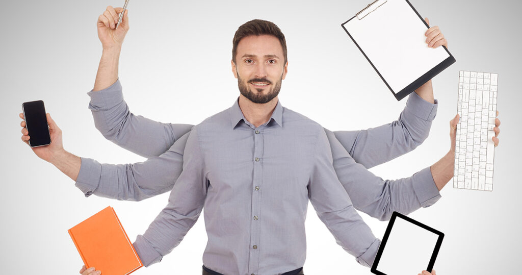 Image of multi-armed man demonstrating the tips for following up on leads.